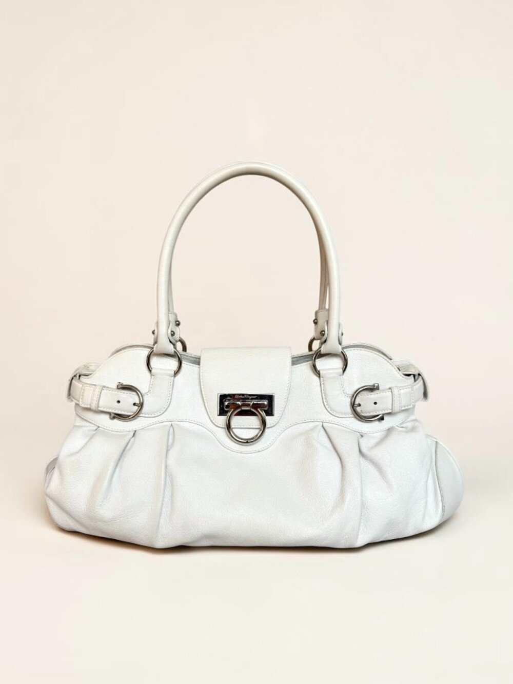 Ferragamo Gancini White Long Handle Shoulder Bag